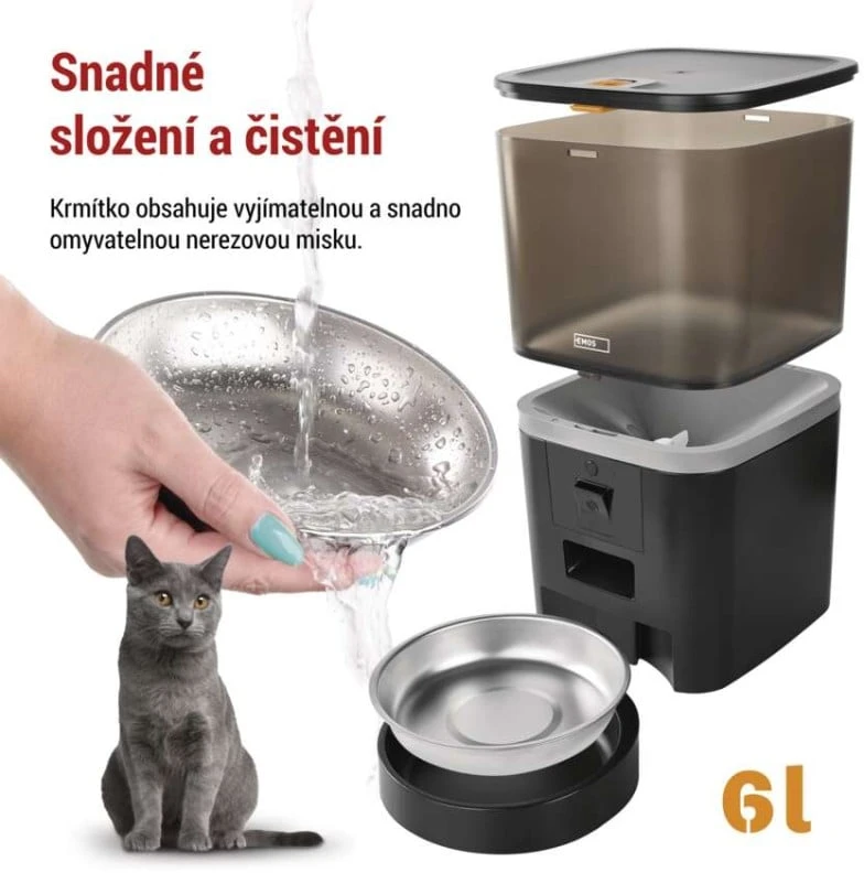 EMOS GoSmart Pet Care Automatic Feeder with Camera, 6 L, Juodas, Wi-Fi