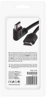 Emos HDMI 2.0 didelės spartos kabelis A-A šakutė - A šakutė 90° 3 m