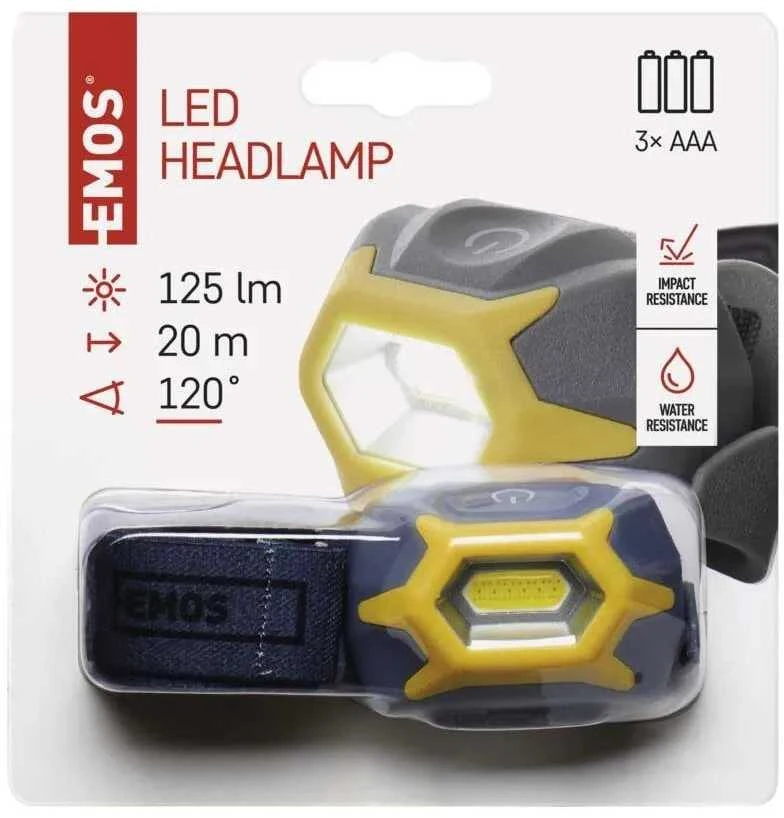 Ant galvos tvirtinamas LED žibintuvėlis P3532 EMOS 3W/3xAAA geltonas