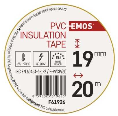 Izoliacinė juosta PVC 19mmx013mmx20m geltona F61926, EMOS