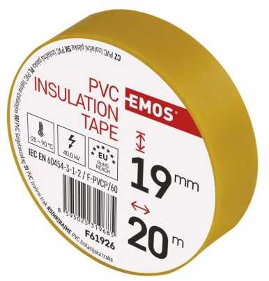 Izoliacinė juosta PVC 19mmx013mmx20m geltona F61926, EMOS