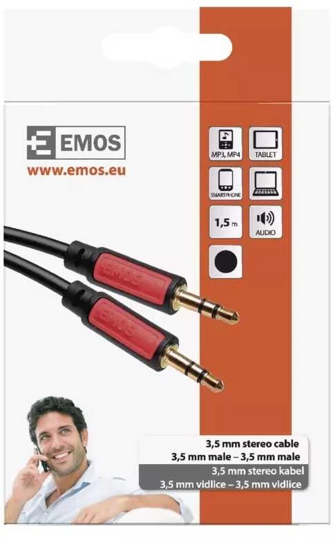 Emos 3,5 mm stereo laidas su raudonomis jungtimis