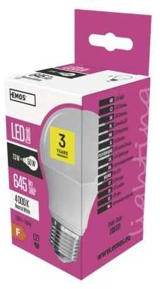 Emos LED bulb Classic A60 7,3W E27 neutral baltas