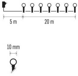 Apvalių LED lempučių girlianda, 230Vac, 20m, 200 x LED, įvairių spalvų LED, su laikmačiu, EMOS