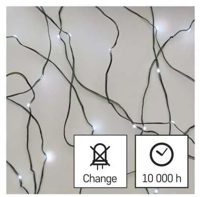 LED girlianda NANO, 230Vac, 7.5m, 75 x LED, šaltai balta, su laikmačiu, EMOS