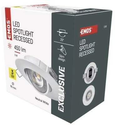 Emos LED spotlight SIMMI baltas, circle 5W neutral baltas