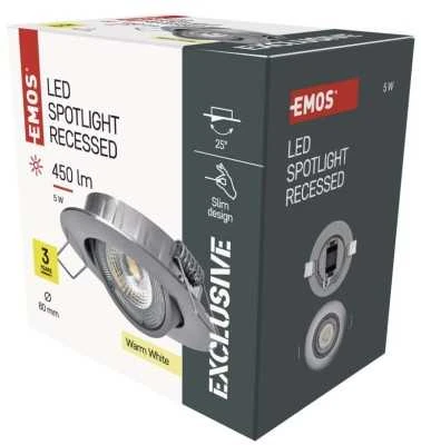 Emos LED spotlight SIMMI sidabrinis, circle 5W warm baltas