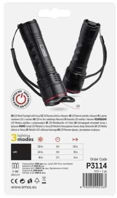 Žibintuvėlis Emos Žibintuvėlis metalo sp. P3114 LED 330lm 3xAAA su zoomem juoda