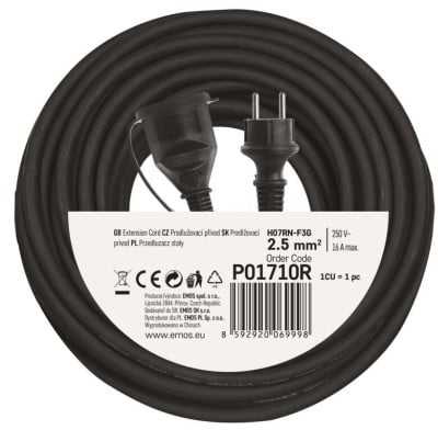 Extension cable 1 socket 3x2.5 mm2 10 m juodas P01710R EMOS