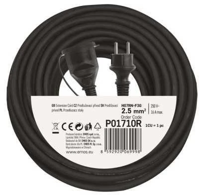 Extension cable 1 socket 3x2.5 mm2 10 m juodas P01710R EMOS