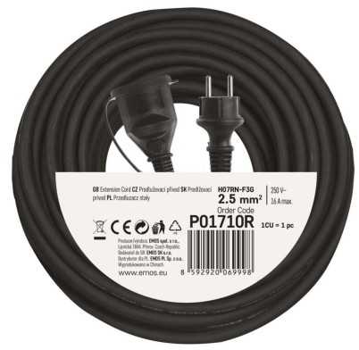 Extension cable 1 socket 3x2.5 mm2 10 m juodas P01710R EMOS