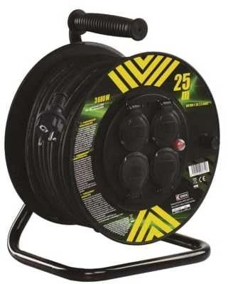 Emos P084253 Lauko prailginimo kabelis ant būgno 25 m / 4 vnt. / juodas / guma-neoprenas / 230V / 2,5 mm2