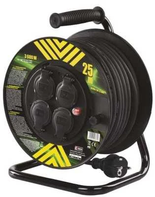 Emos P084253 Lauko prailginimo kabelis ant būgno 25 m / 4 vnt. / juodas / guma-neoprenas / 230V / 2,5 mm2