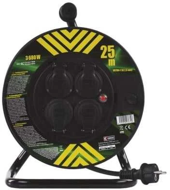 Emos P084253 Lauko prailginimo kabelis ant būgno 25 m / 4 vnt. / juodas / guma-neoprenas / 230V / 2,5 mm2