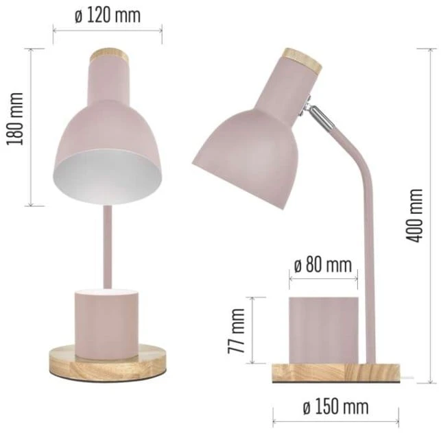 EMOS POPPY Table Lamp for E27 Bulb, Rožinė
