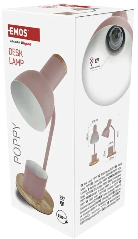 EMOS POPPY Table Lamp for E27 Bulb, Rožinė