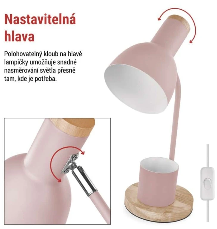EMOS POPPY Table Lamp for E27 Bulb, Rožinė