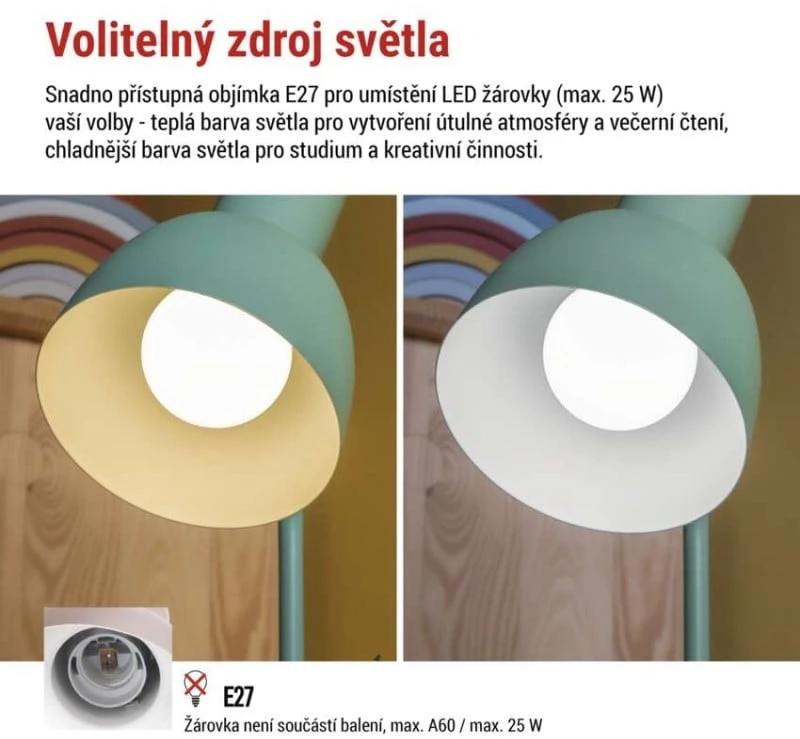 EMOS POPPY Table Lamp for E27 Bulb, Žalias