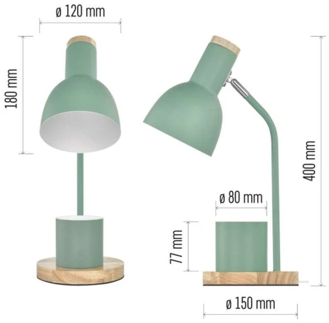 EMOS POPPY Table Lamp for E27 Bulb, Žalias