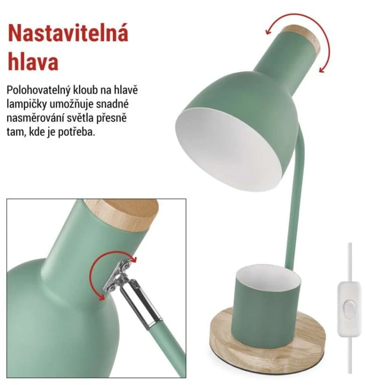 EMOS POPPY Table Lamp for E27 Bulb, Žalias