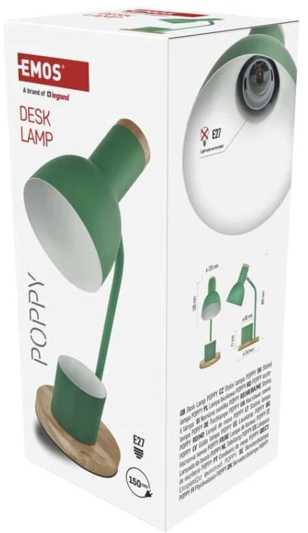 EMOS POPPY Table Lamp for E27 Bulb, Žalias