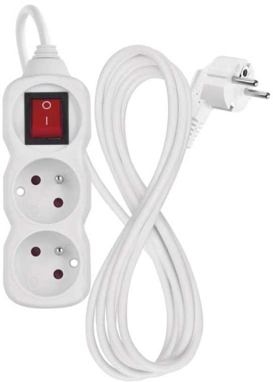 Emos prailginimo laidas 2 m / 2 lizdai / su jungikliu / baltas / PVC / 1 mm2