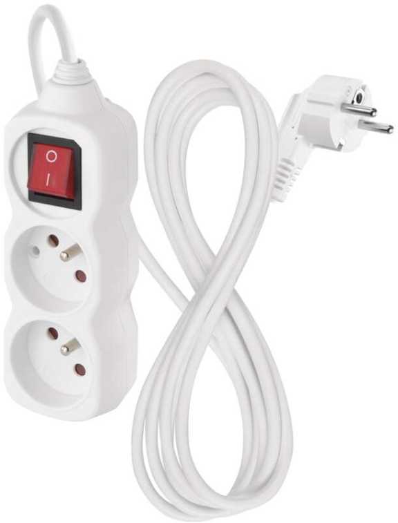 Emos prailginimo laidas 2 m / 2 lizdai / su jungikliu / baltas / PVC / 1 mm2