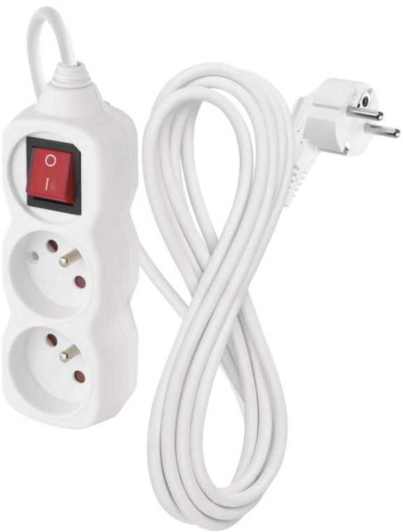 Emos extension cable 3 m / 2 sockets / with switch / baltas / PVC / 1 mm2