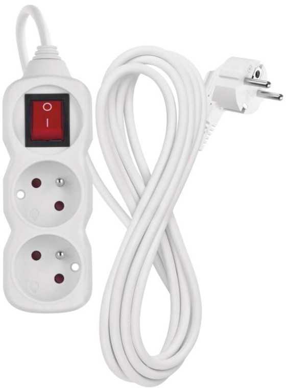 Emos extension cable 3 m / 2 sockets / with switch / baltas / PVC / 1 mm2