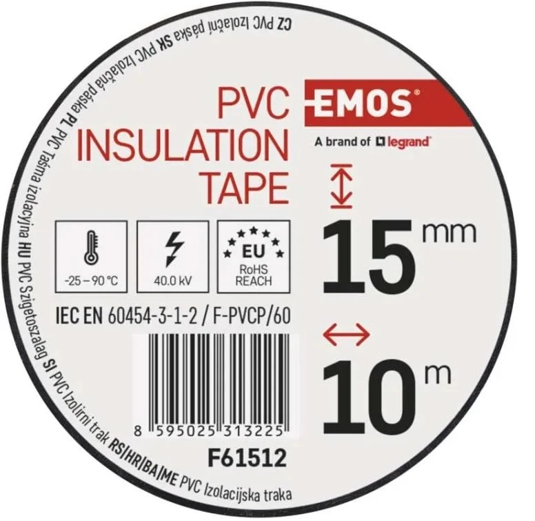 Premiumcord Emos PVC insulation tape 15mm / 10m juodas
