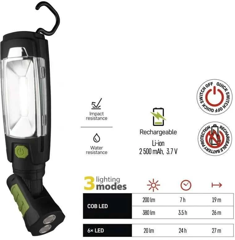 LTC Įkraunamas LED žibintuvėlis 3W 280Lm Li-Ion 3,7V 2,5Ah /Maitinimo adapteris + Automobilinis įkroviklis/ P4518 Emos 0001-00012-04514
