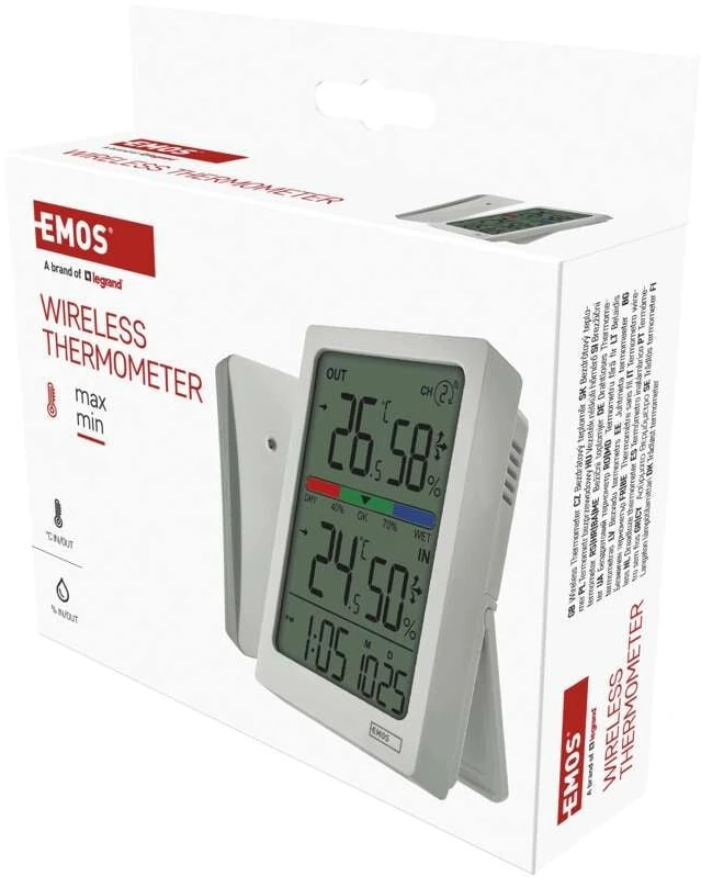 EMOS Skaitmeninis termometras with Hygrometer, Wireless Sensor, Alarm Clock, and Date Ekranas E0558W