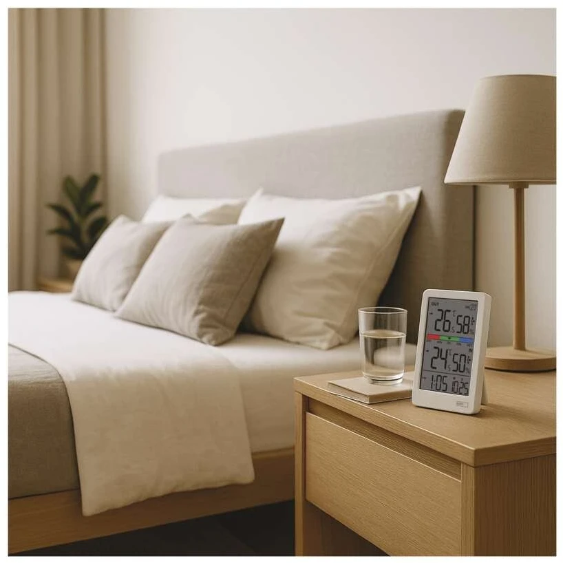 EMOS Skaitmeninis termometras with Hygrometer, Wireless Sensor, Alarm Clock, and Date Ekranas E0558W