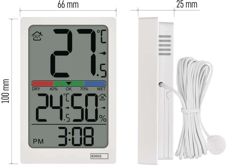 EMOS Skaitmeninis termometras with Hygrometer, Wired Sensor, Alarm Clock E0558P