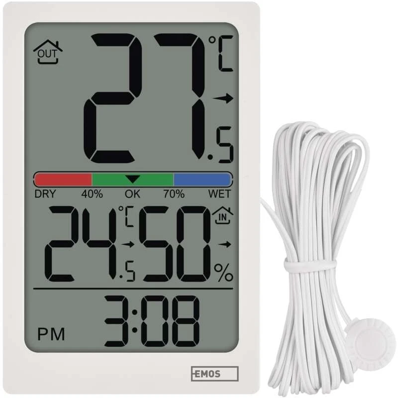 EMOS Skaitmeninis termometras with Hygrometer, Wired Sensor, Alarm Clock E0558P