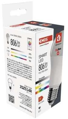 Emos GoSmart LED lemputė A60 / E27 / 9 W (60 W) / 806 lm / RGB / reguliuojamas šviesos srautas / Zigbee / ZQZ514R