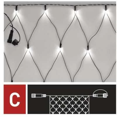 LED girlianda/tinklas, 30Vdc, 2x1.5m, 160 X LED, šaltai balta, sujungiama, be maitinimo šaltinio, EMOS