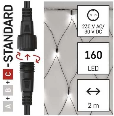 LED girlianda/tinklas, 30Vdc, 2x1.5m, 160 X LED, šaltai balta, sujungiama, be maitinimo šaltinio, EMOS