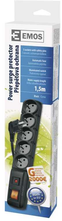 Emos Surge protector - 5 sockets, 1,5m, juodas