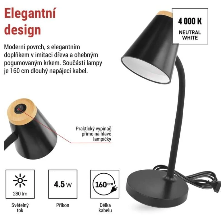 EMOS TARA LED Table Lamp, Juodas