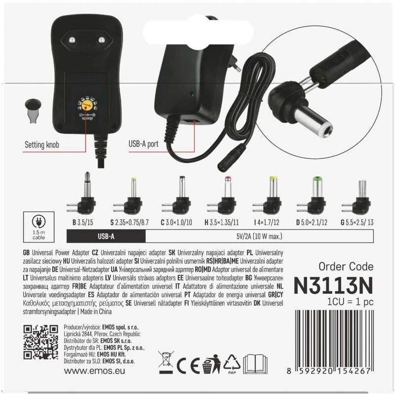 EMOS universali 2250 mA USB perjungiama maitinimo sistema su prailgintuvu