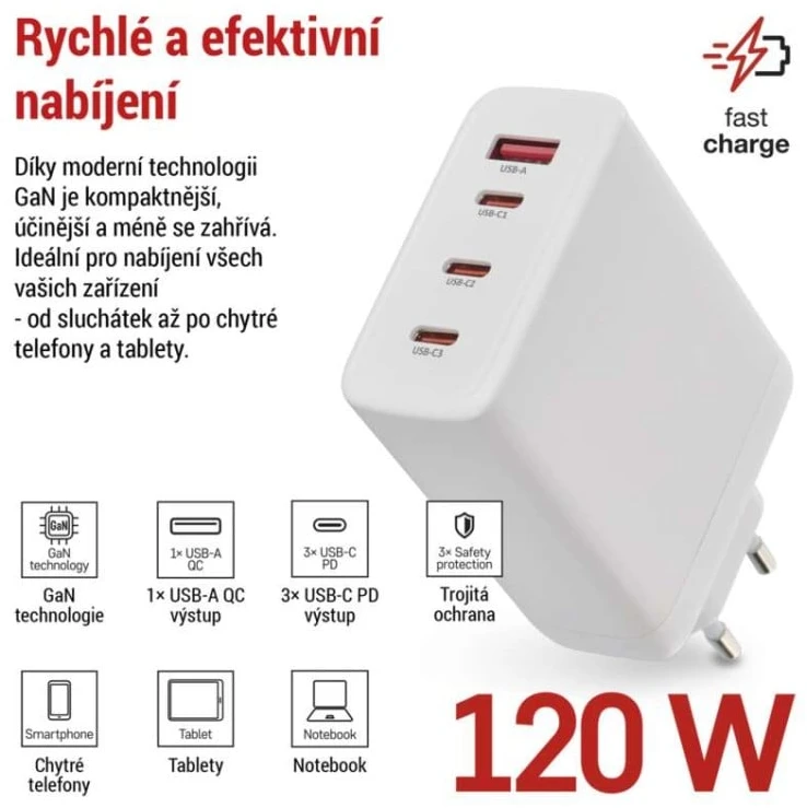 Emos Universal USB adapter GaN to PD 120 W max.
