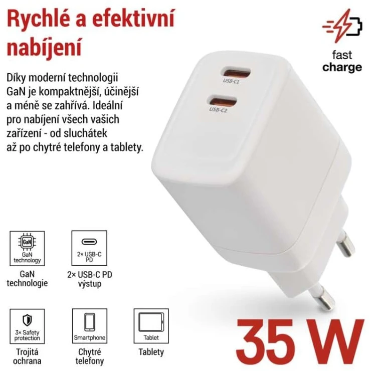 Emos Universal USB adapter GaN to PD 35 W max.