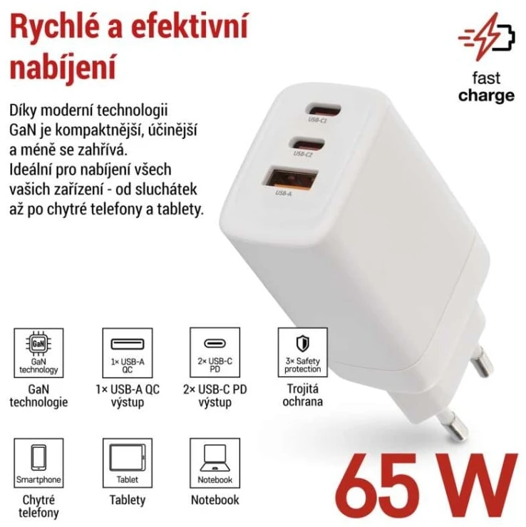 Emos Universal USB adapter GaN to PD 65 W max.