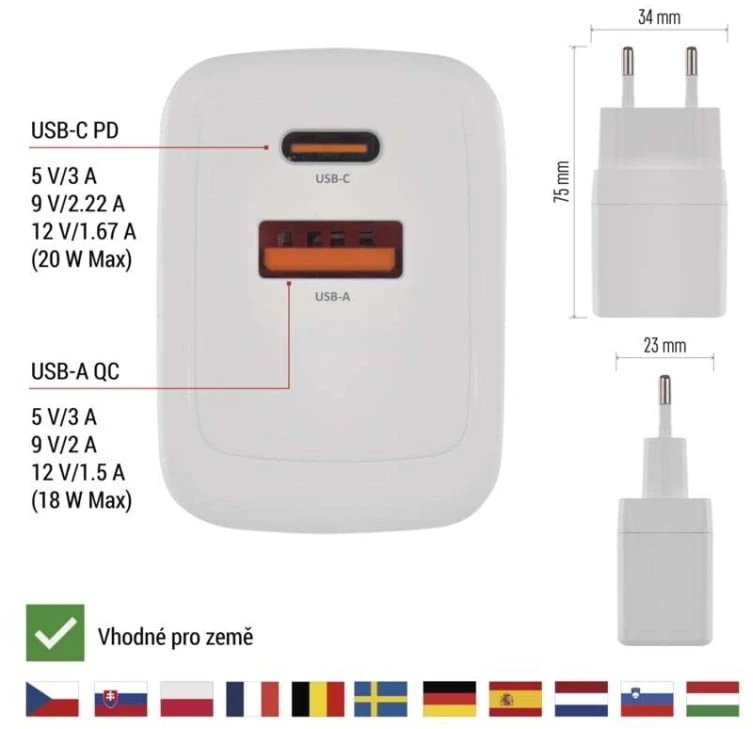 Emos Universal USB GaN to PD adapter 20 W max.
