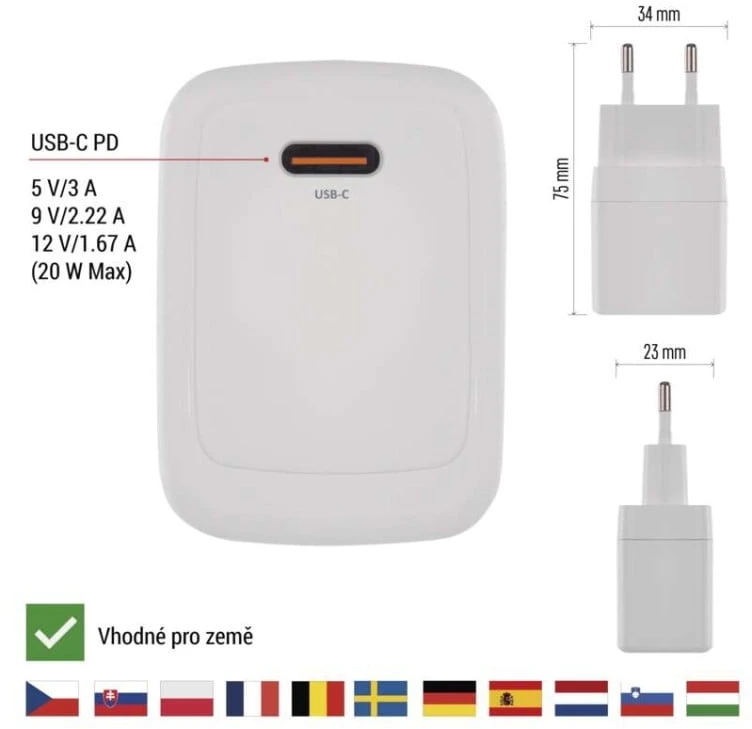 Emos Universal USB GaN to PD adapter 20 W max.