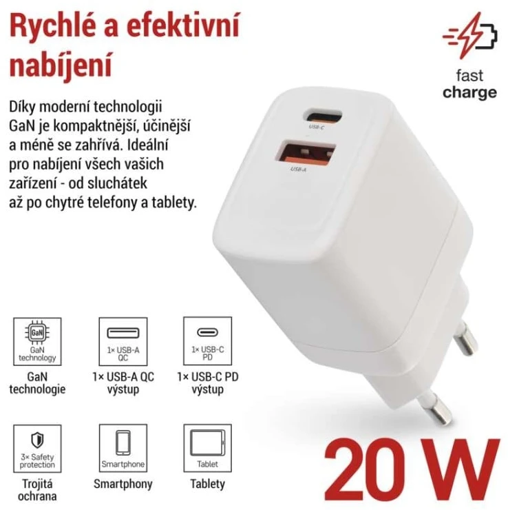 Emos Universal USB GaN to PD adapter 20 W max.