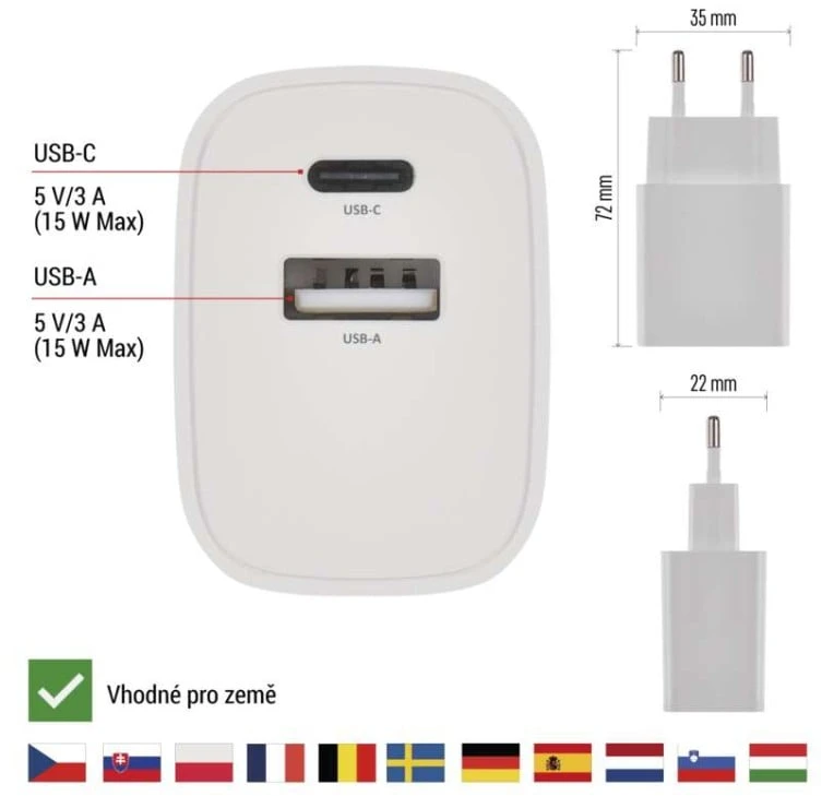 Emos Universalus USB–maitinimo adapteris BASIC, maks. 15 W.