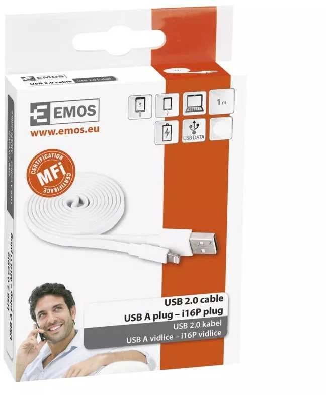 Emos USB-A 2.0 / Lightning MFi charging/data cable, 1 m, baltas