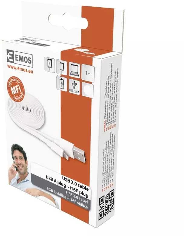 Emos USB-A 2.0 / Lightning MFi charging/data cable, 1 m, baltas